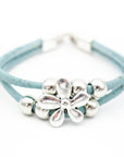 Angelco Accessories Silver Flower and Bead Double Strand Cork Bracelet