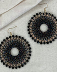 Angelco Accessories colour burst circle earrings on linen background - black colourful
