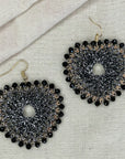 Angelco Accessories Colour burst heart earrings on linen background - black silver