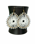 Angelco Accessories Colour burst teardrop earrings hanging on ceramic cup on white background - white