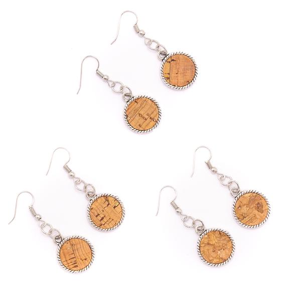 Angelco Accessories natural cork disk drop earrings