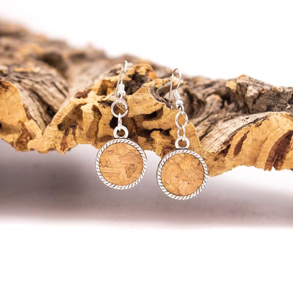 Angelco Accessories natural cork disk drop earrings