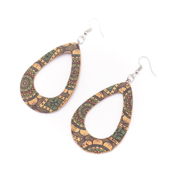 Angelco Accessories Open teardrop patterned cork drop earrings