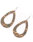 Angelco Accessories Open teardrop patterned cork drop earrings