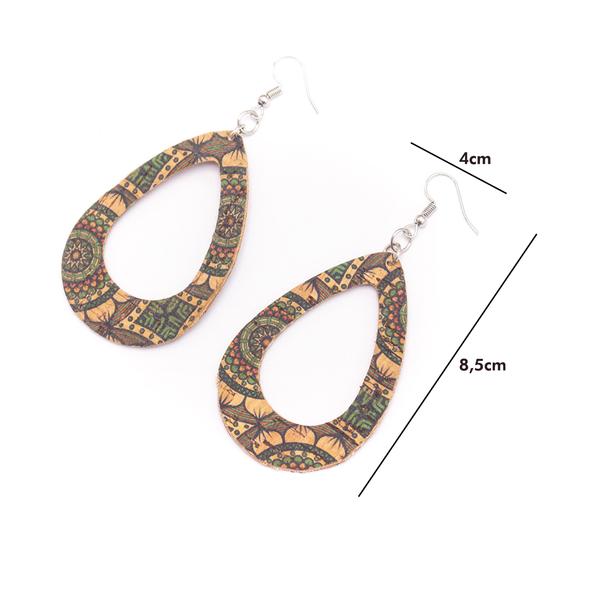 Angelco Accessories Open teardrop patterned cork drop earrings