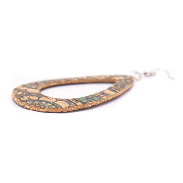 Angelco Accessories Open teardrop patterned cork drop earrings