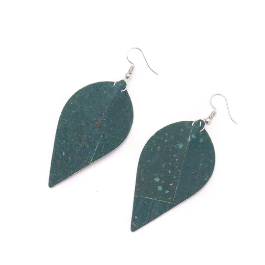 Angelco Accessories Leaf shaped green cork drop earrings