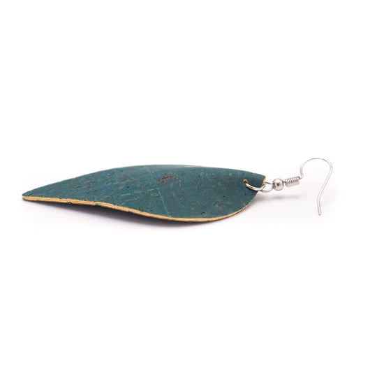 Angelco Accessories Leaf shaped green cork drop earrings