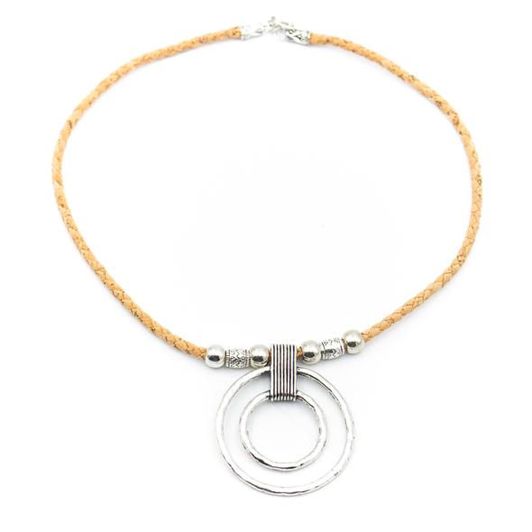 Angelco Accessories Silver Dual Circle Pendant Cork Necklace