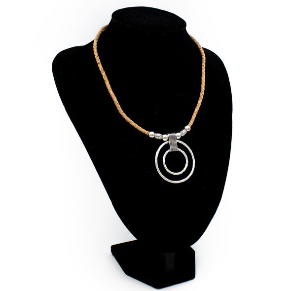 Angelco Accessories Silver Dual Circle Pendant Cork Necklace