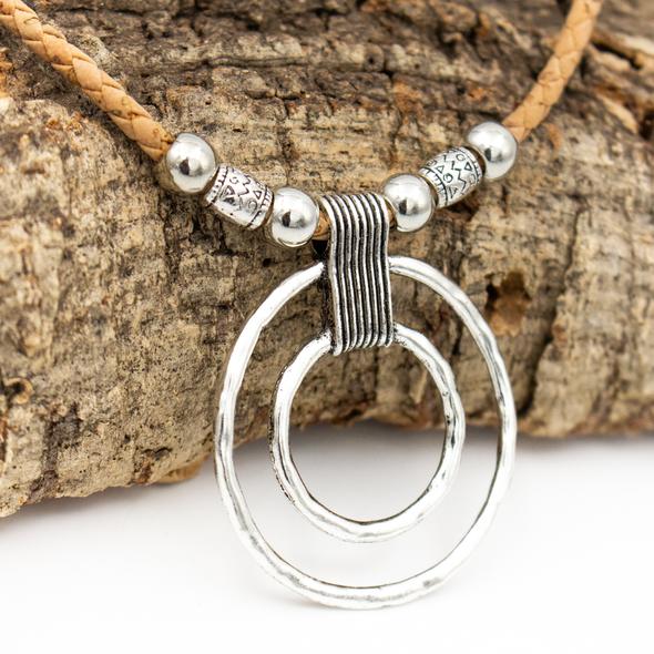Angelco Accessories Silver Dual Circle Pendant Cork Necklace