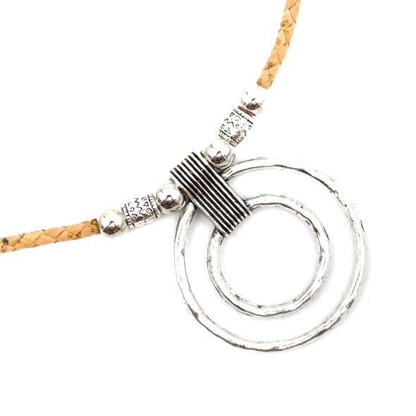 Angelco Accessories Silver Dual Circle Pendant Cork Necklace
