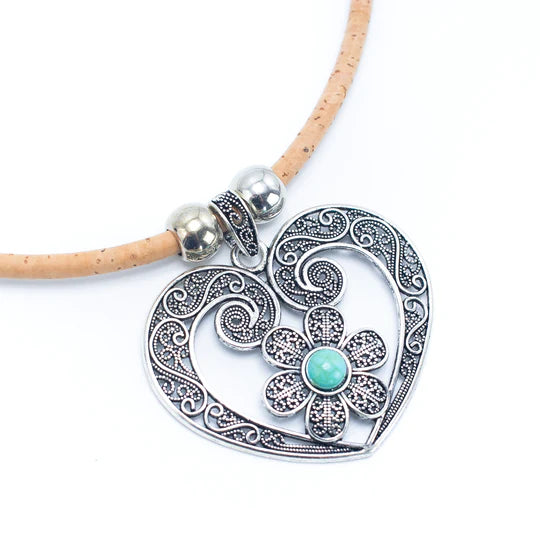 Angelco Accessories Turquoise stone heart pendant cork necklace