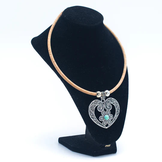 Angelco Accessories Turquoise stone heart pendant cork necklace