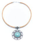 Angelco Accessories Turquoise sun pendant cork necklace