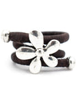 Angelco Accessories Silver flower and bead cork ring - dark brown