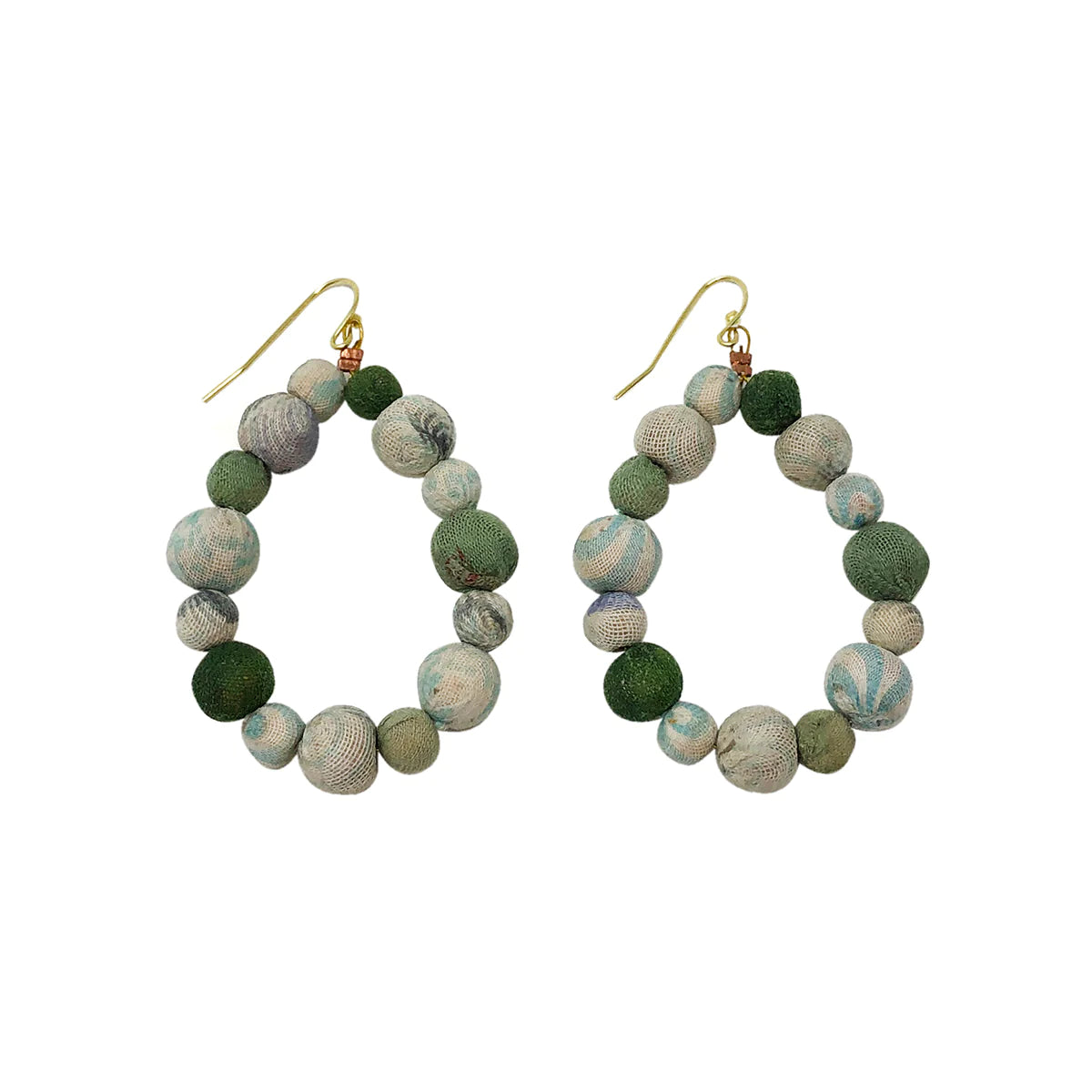 Angelco Accessories Teardrop kantha earrings - sea foam - on white flatlay