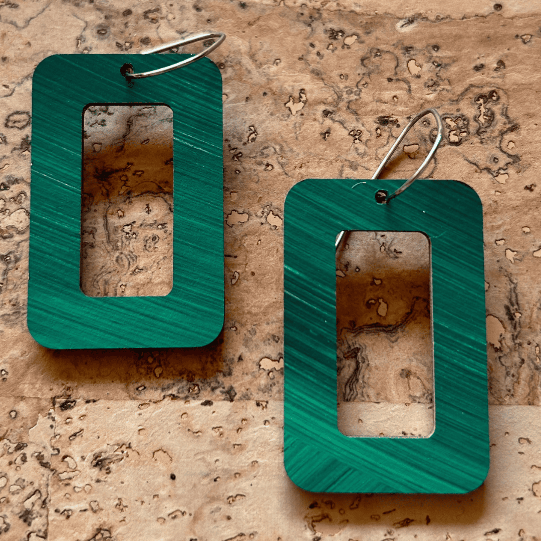 Angelco Accessories reversible rectangular hoop paper earrings - showing green side only - green / gold