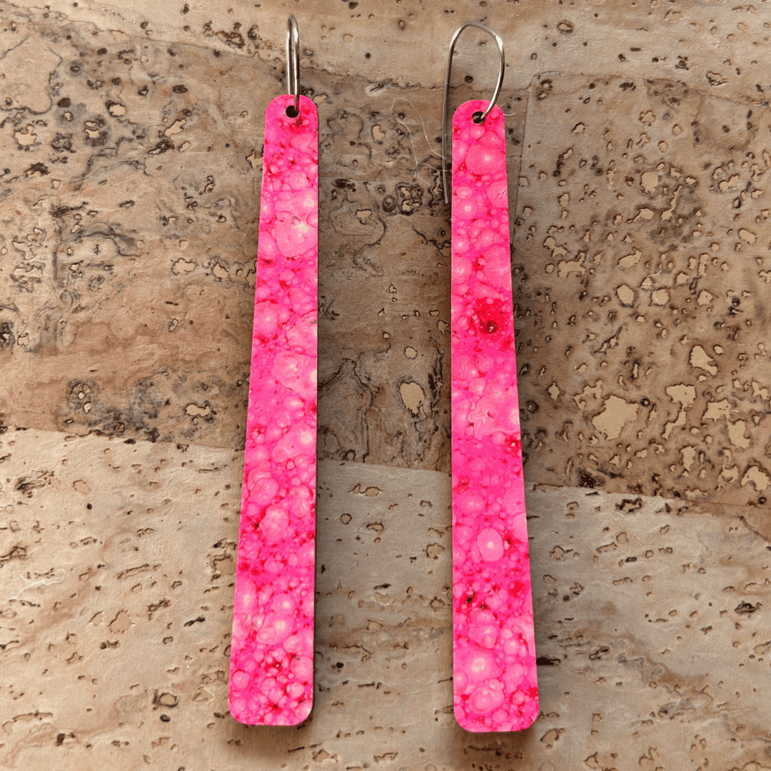 Angelco Accessories reversible paddle paper earrings - showing the pink side only