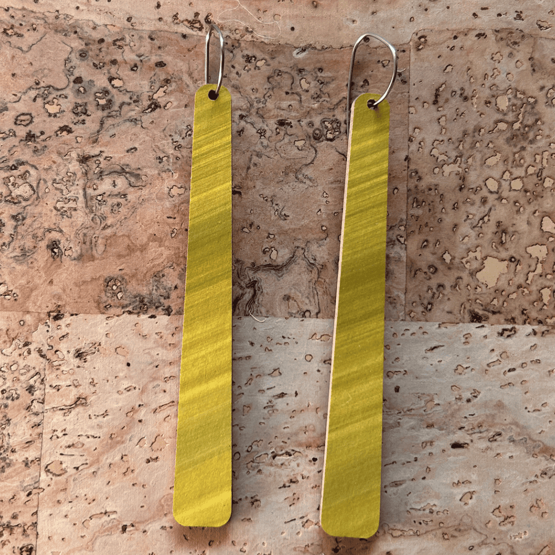 Angelco Accessories reversible paddle paper earrings - showing the gold side only - gold or khaki