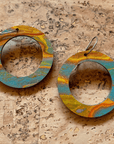 Angelco Accessories reversible circle hoop paper earrings - showing blue gold side only - blue / blue gold