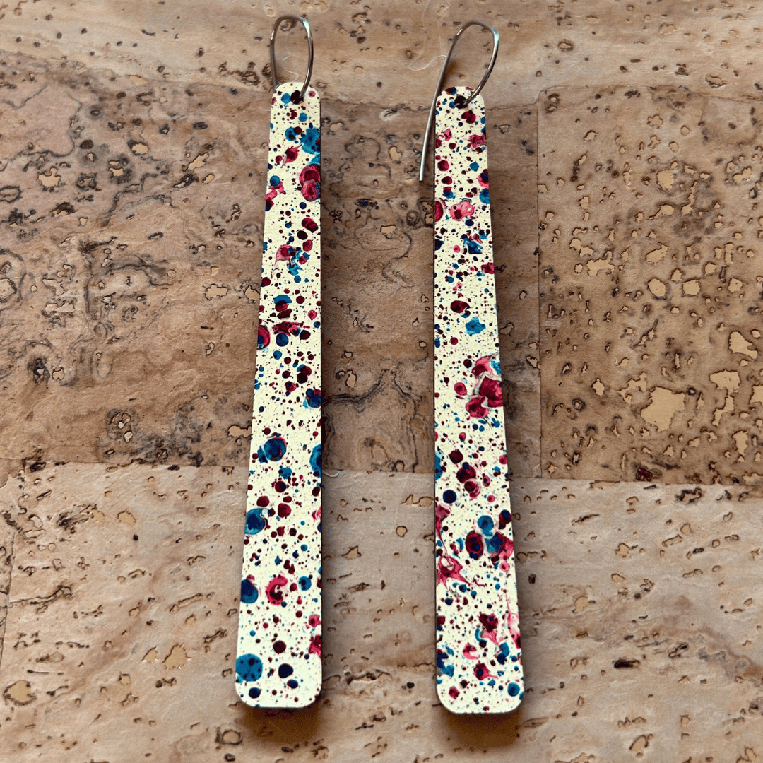 Angelco Accessories reversible paddle paper earrings - showing the speckle side only - pink blue or speckle