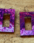 Angelco Accessories - reversible rectangle hoop paper earrings - showing the purple side only - green or purple