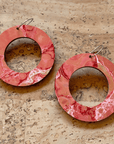 Angelco Accessories reversible circle hoop paper earrings - showing pink side only - pink/green