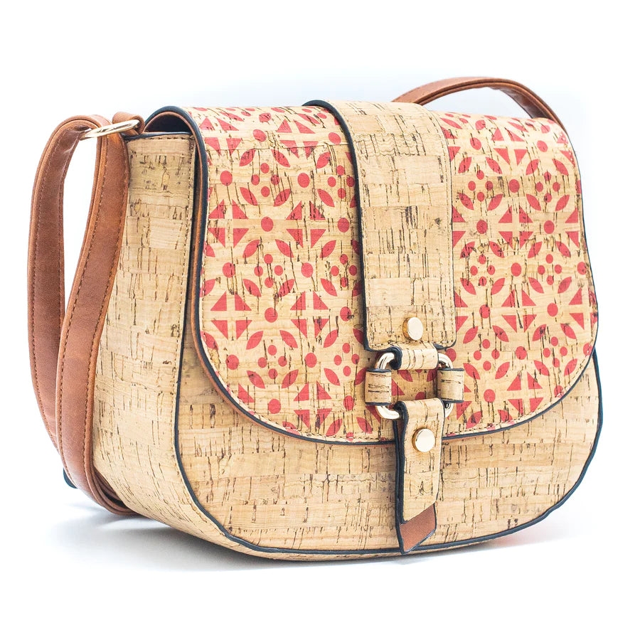 Angelco Accessories Andrea cork crossbody bag in red, front view on a white background
