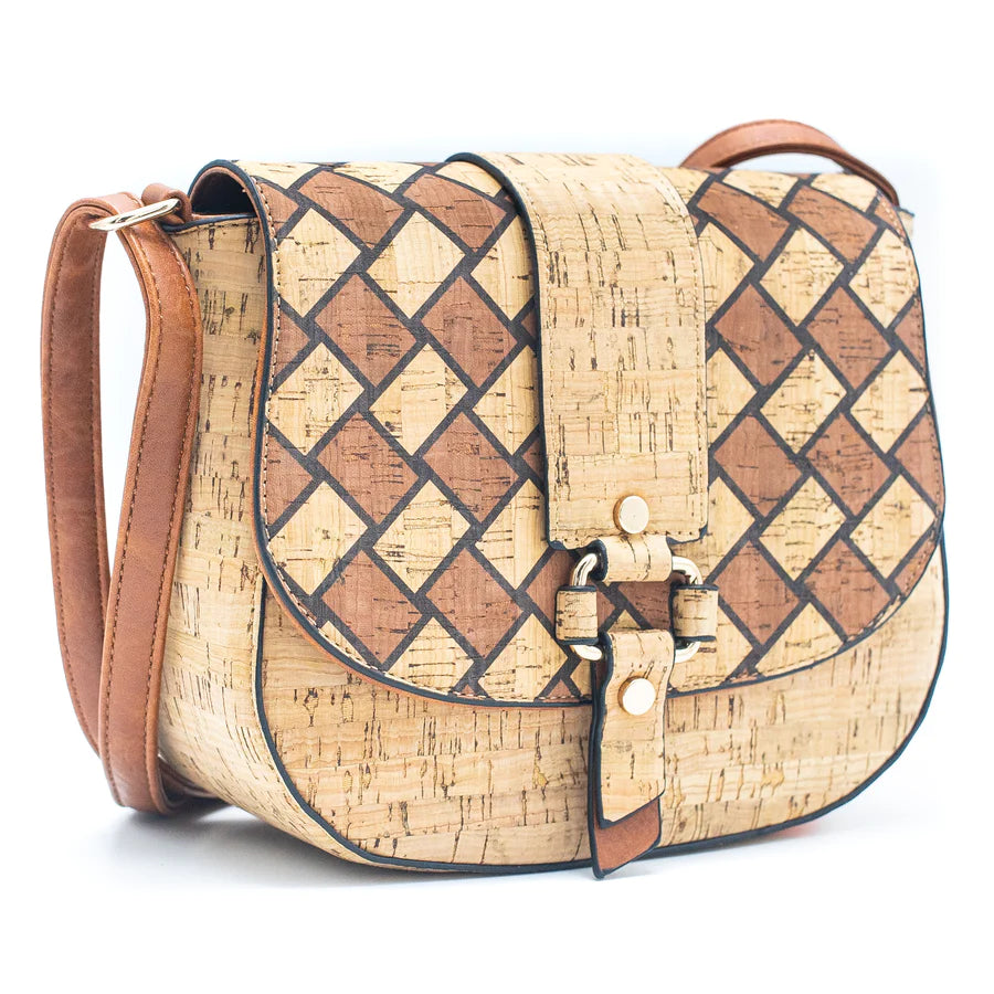 Angelco Accessories Andrea cork crossbody bag in brown, front view on a white background