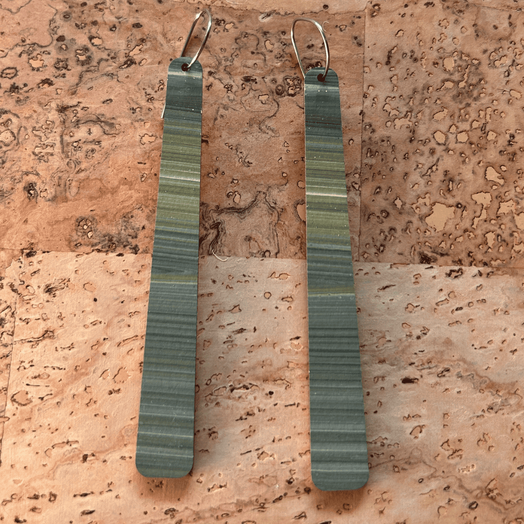 Angelco Accessories reversible paddle paper earrings - showing the khaki side only - gold or khaki