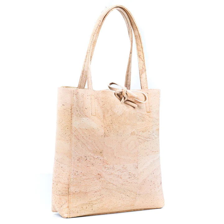 Angelco Accessories Bow cork tote bag, angled view on white background