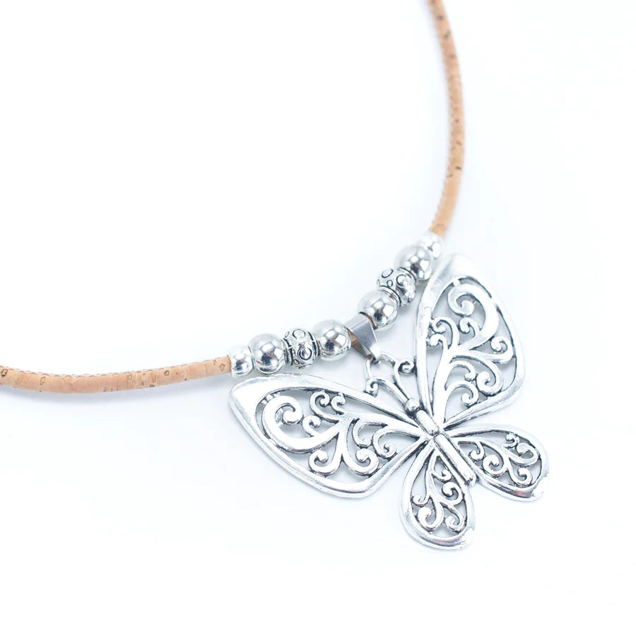 Angelco Accessories Butterfly pendant cork necklace - close up of pendant on white background