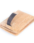 Angelco Accessories Caleb cork wallet  - back view of wallet with tab pulled to help remove cards from pocket