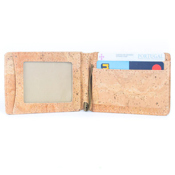 Angelco Accessories Caleb cork wallet  - view inside of open wallet with cards