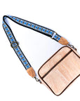 Angelco Accessories Cork camera bag - style A - front view of bag with patterned strap extended