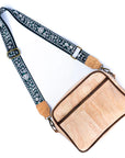 Angelco Accessories Cork camera bag - style c - front view of bag with patterned strap extended