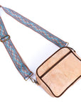Angelco Accessories Cork camera bag - style D - front view of bag with patterned strap extended