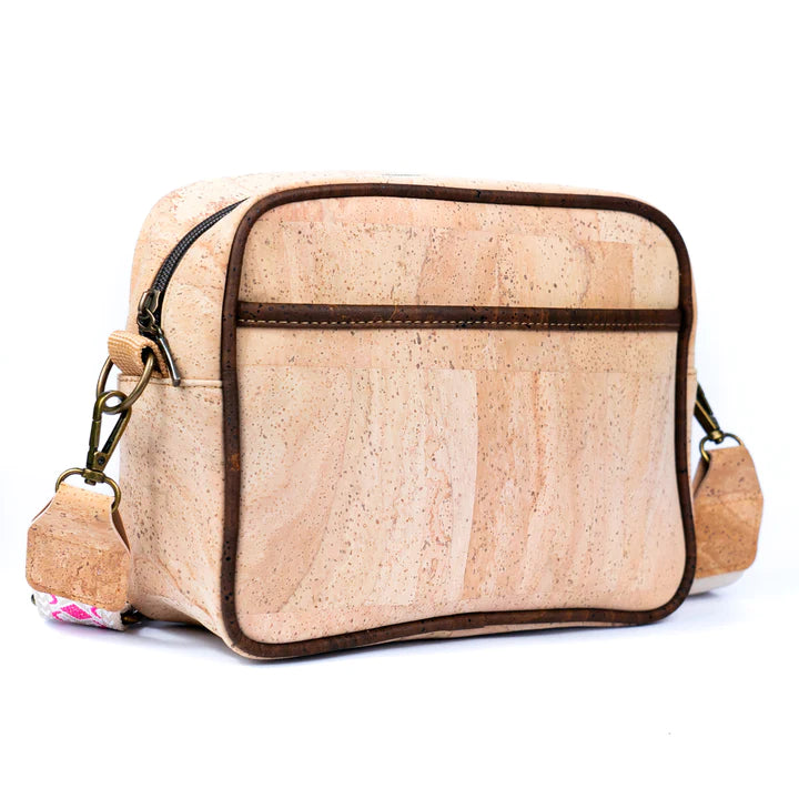 Angelco Accessories Cork camera bag - angled front view on white background