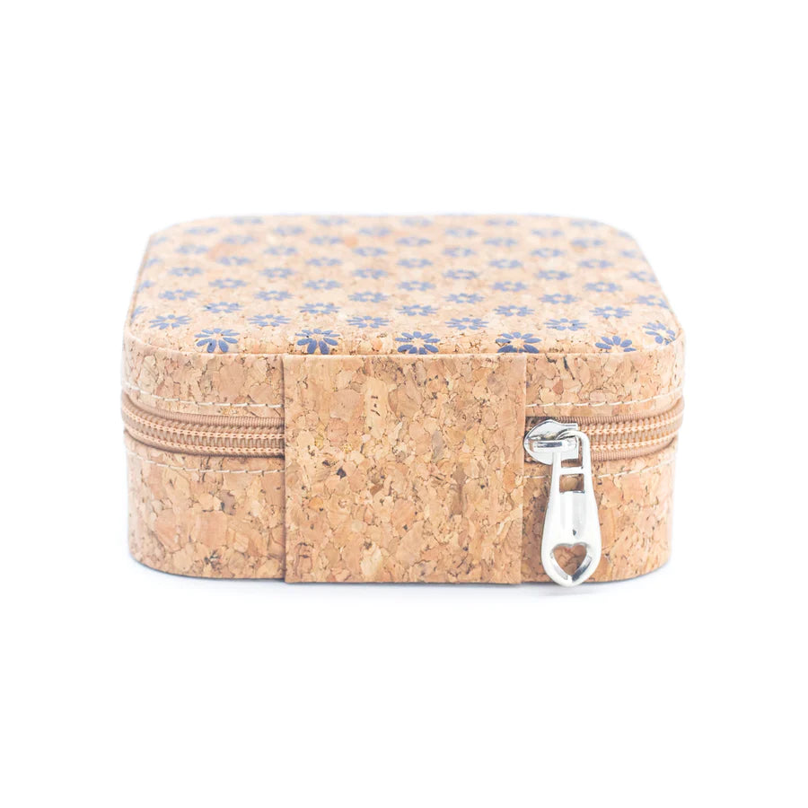 Cork jewellery travel case - medium, photograph of rear of closed case, on white background