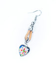Angelco Accessories Drop heart cork earrings - single earrig on white flatlay