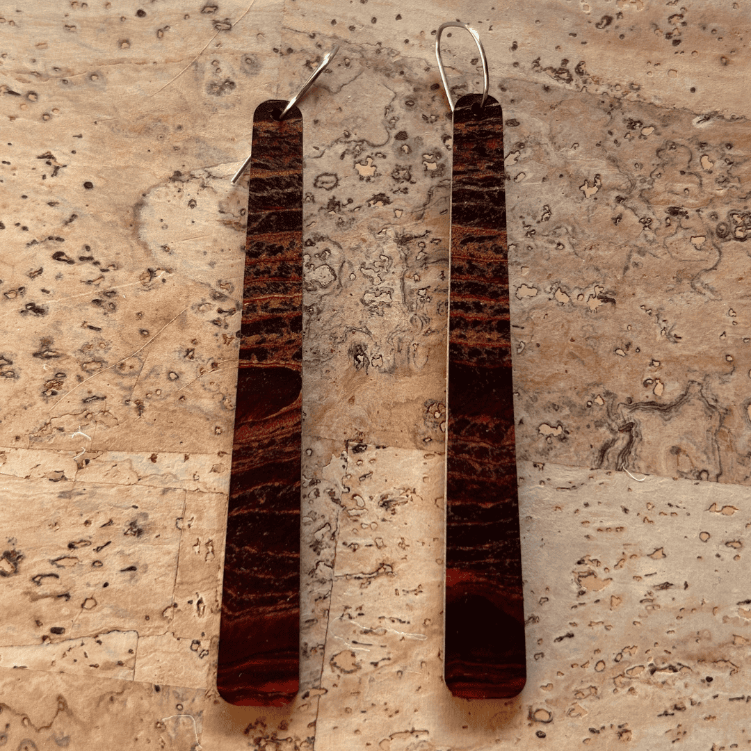 Angelco Accessories reversible paddle paper earrings - showing the brown side only - brown or blue