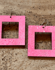 Angelco Accessories - reversible square hoop paper earrings - showing pink side only - pink or green