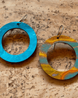 Angelco Accessories reversible circle hoop paper earrings - showing both sides - blue / blue gold