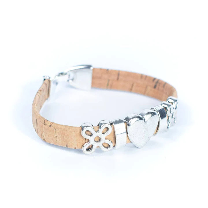Angelco Accessories Heart and cork band bracelet - side view in natural colour