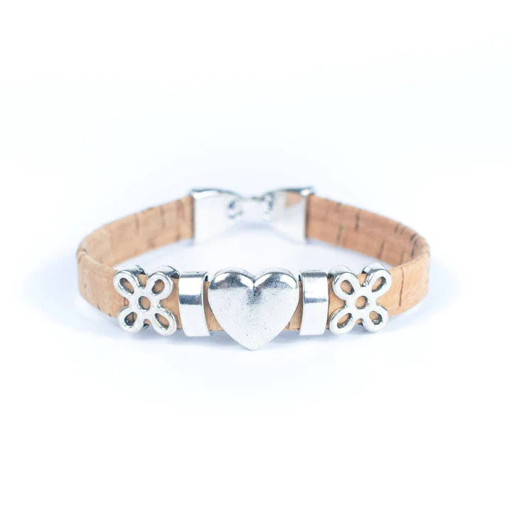 Angelco Accessories Heart and cork band bracelet - front view in natural colour
