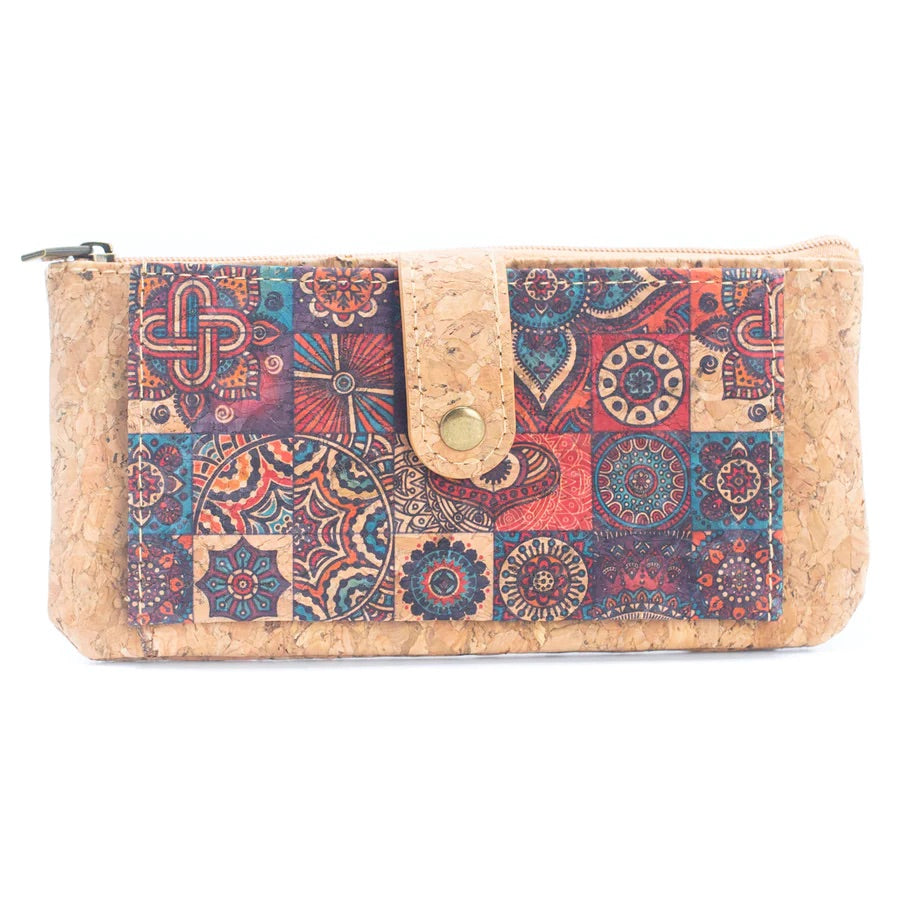 Angelco Accessories Ginny cork wallet with patchwork print - front view on white background