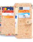 Angelco Accessories Ginny cork wallet with patchwork print - flatlay of open wallet on white background