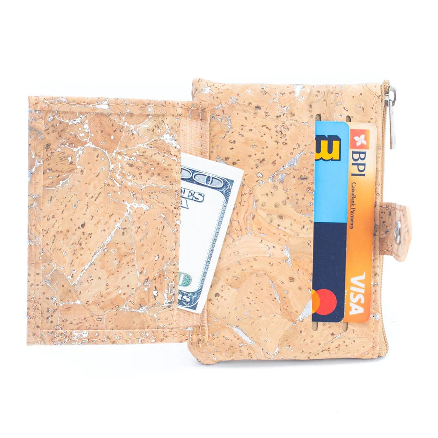 Angelco Accessories Cork micro wallet - open showing card slots - on white background