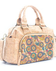 Angelco Accessories Small cork traveller bag - front view with sunny paisley print
